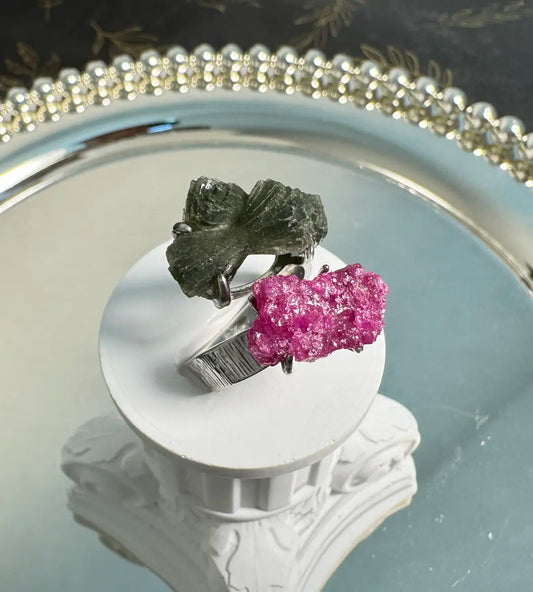 Ruby Corundum & Prehnite Cluster One of a Kind Ring