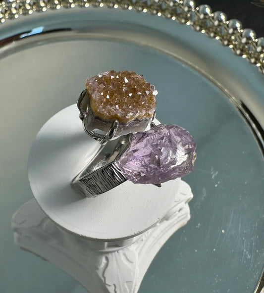 Amethyst & Sugar Quartz One of a Kind Ring