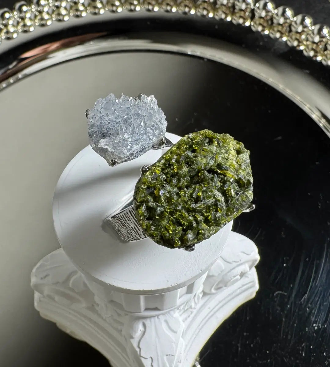 Raw Celestite & Epidote One of a Kind Ring