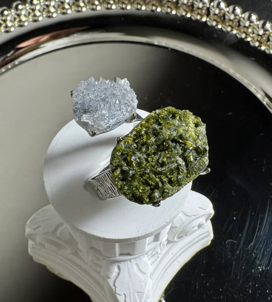 Raw Celestite & Epidote One of a Kind Ring