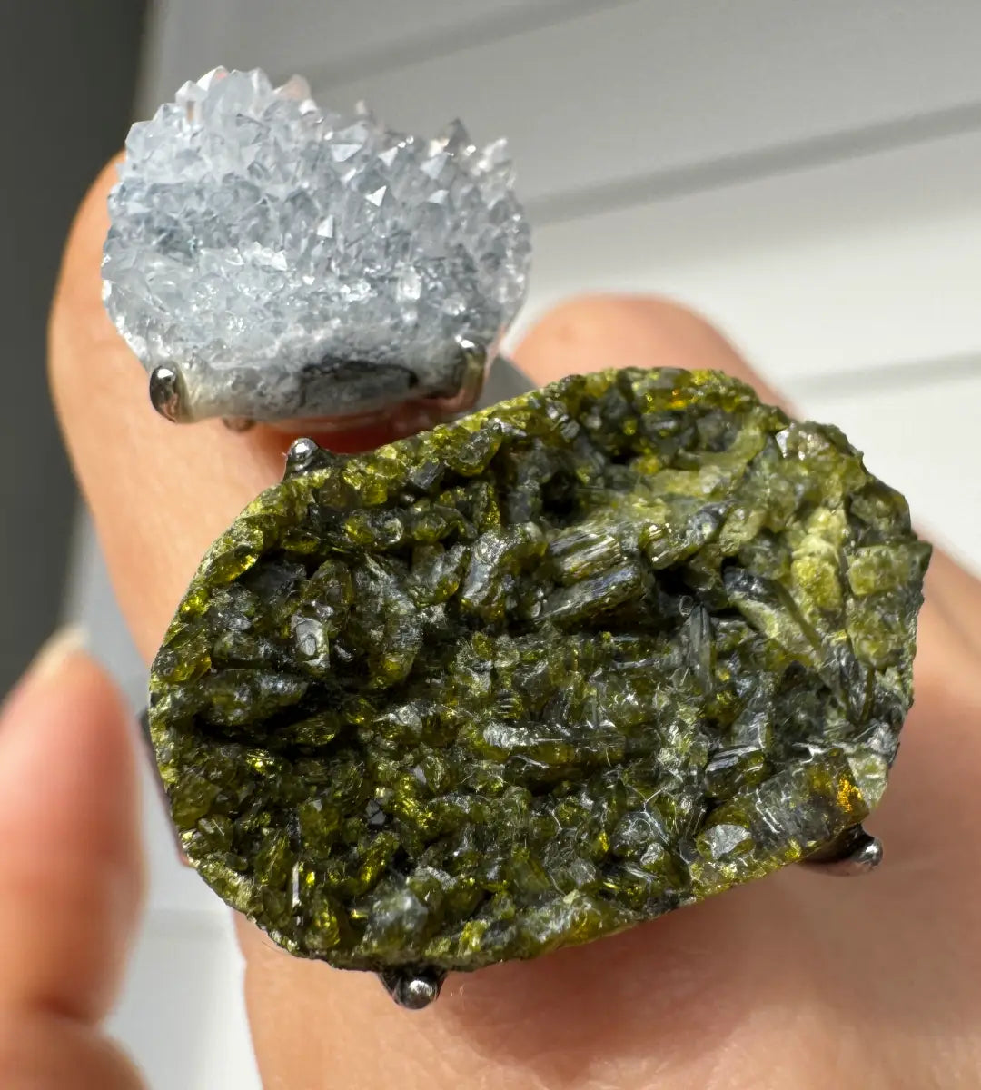 Raw Celestite & Epidote One of a Kind Ring