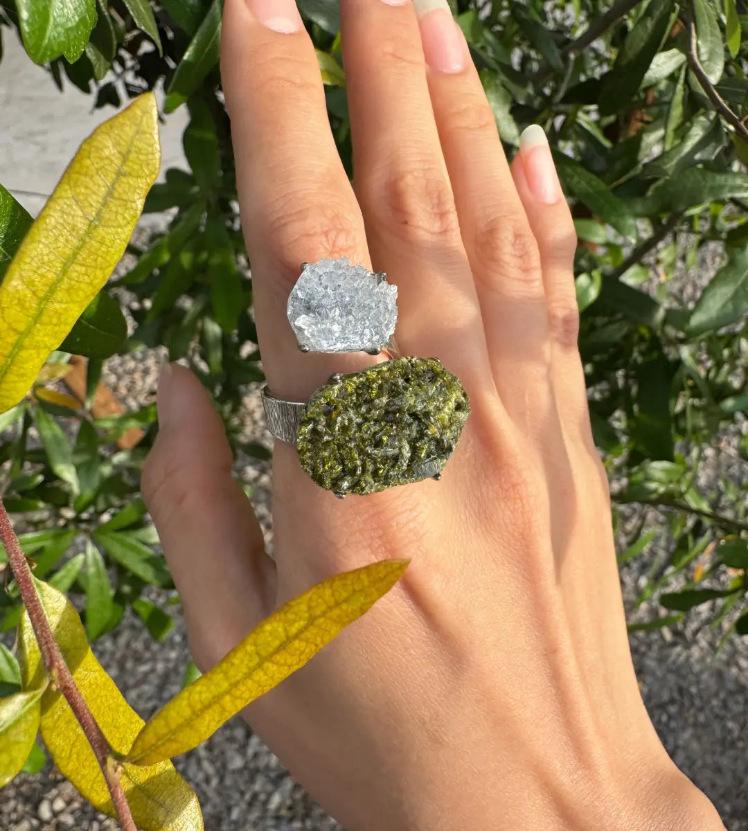Raw Celestite & Epidote One of a Kind Ring