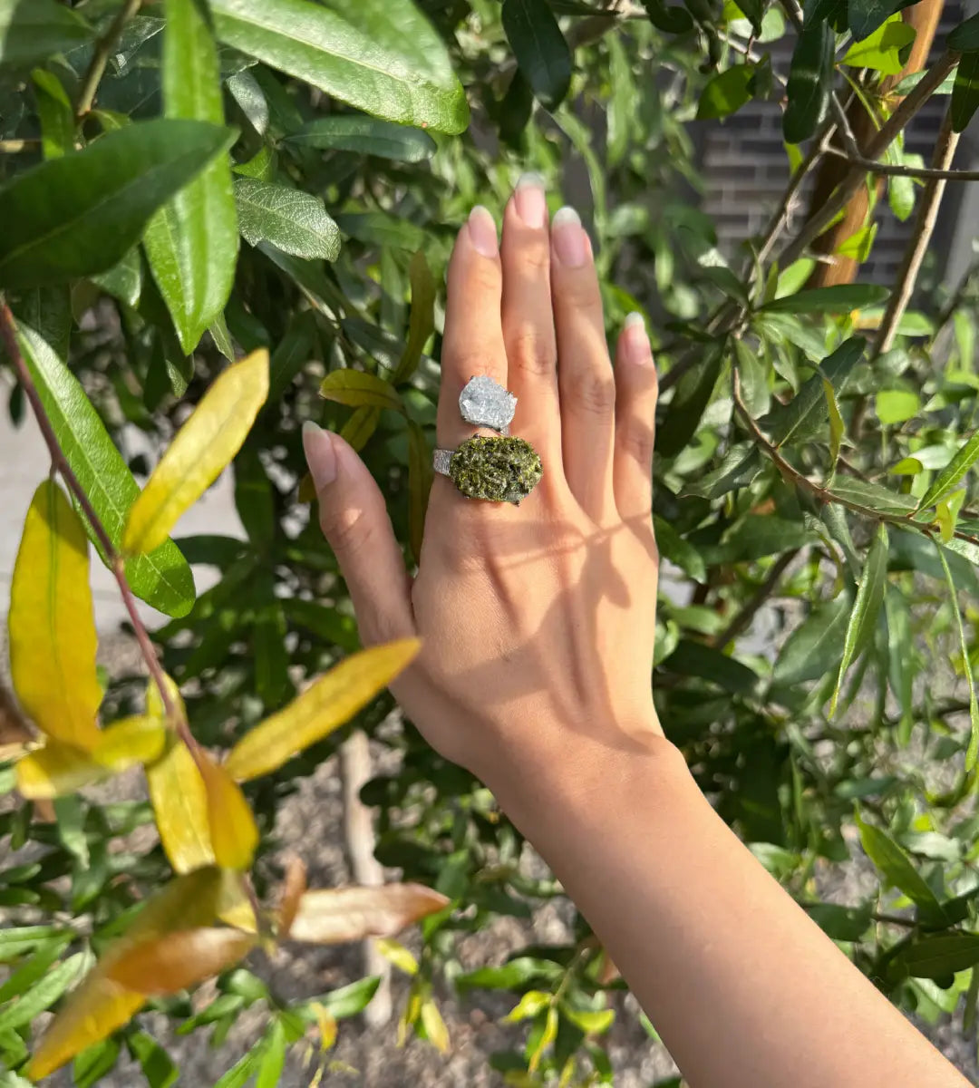 Raw Celestite & Epidote One of a Kind Ring