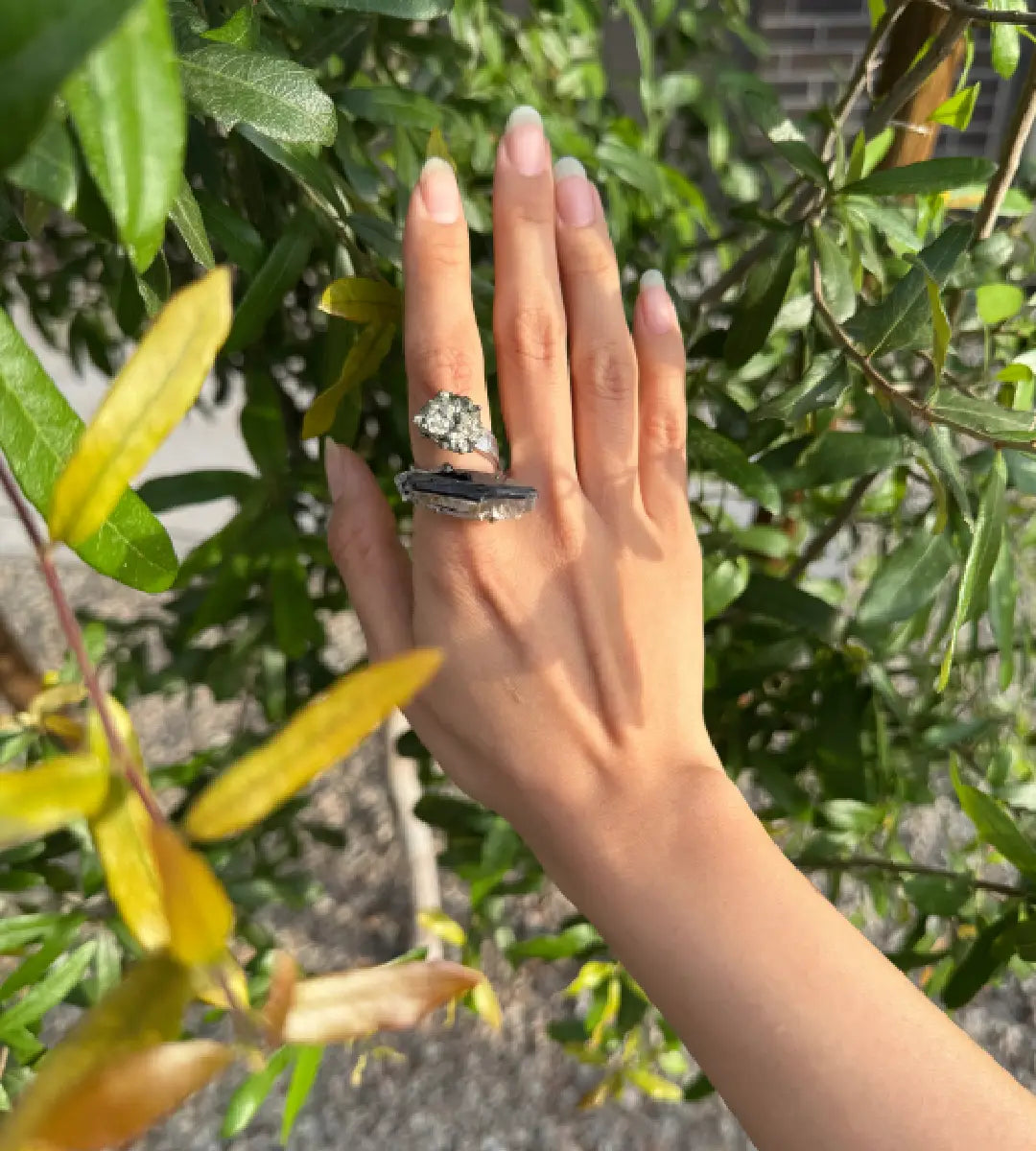 Raw Pyrite & Tourmaline in Quartz One of a Kind Ring