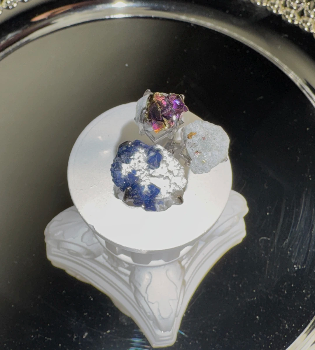 Blueberry Fluorite & Bornite with Quartz One of a Kind Ring
