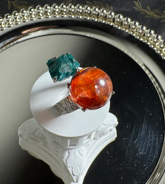 Dioptase & Red Hematoid Quartz One of a Kind Ring