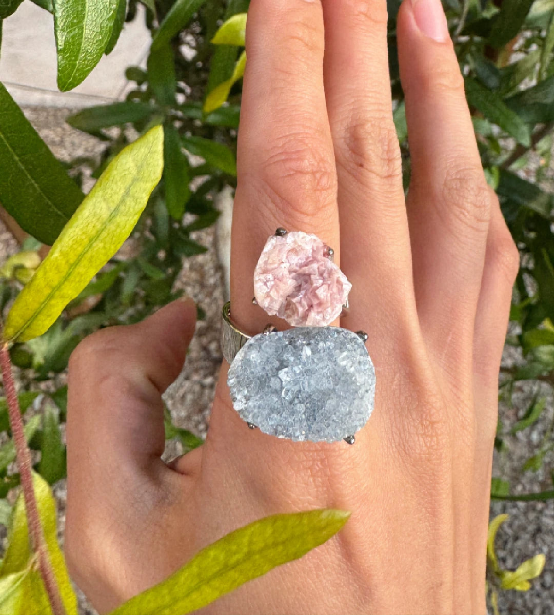 Raw Pink Calcite & Celestite One of a Kind Ring