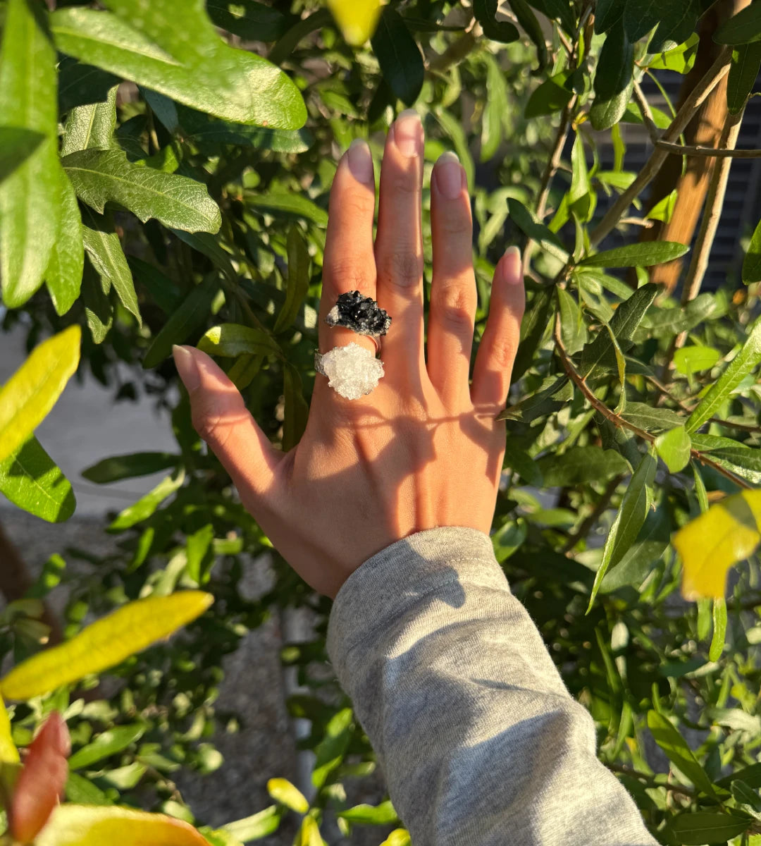 Clear Quartz Cluster & Black Tourmaline with Quartz One of a Kind Ring