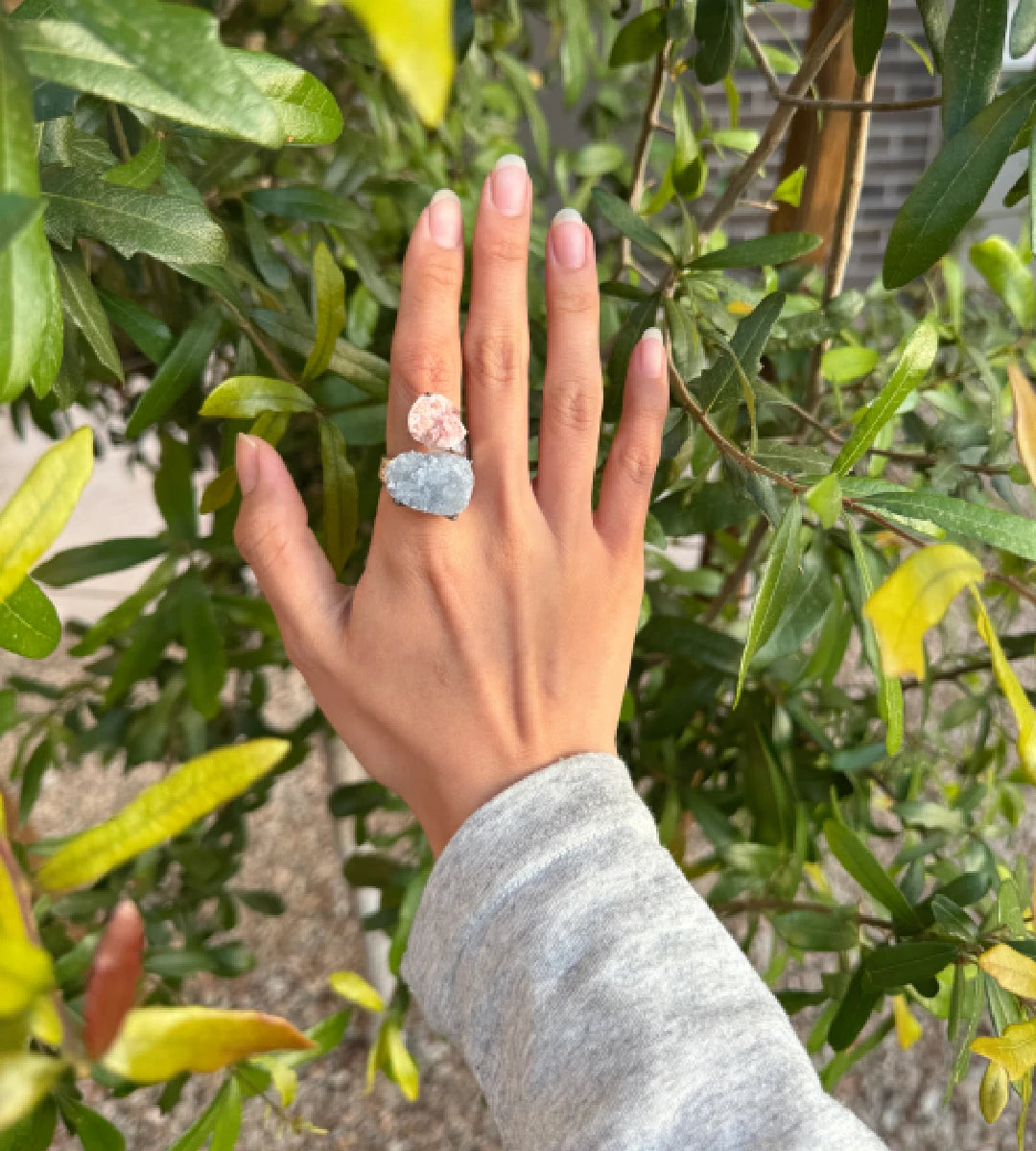 Raw Pink Calcite & Celestite One of a Kind Ring