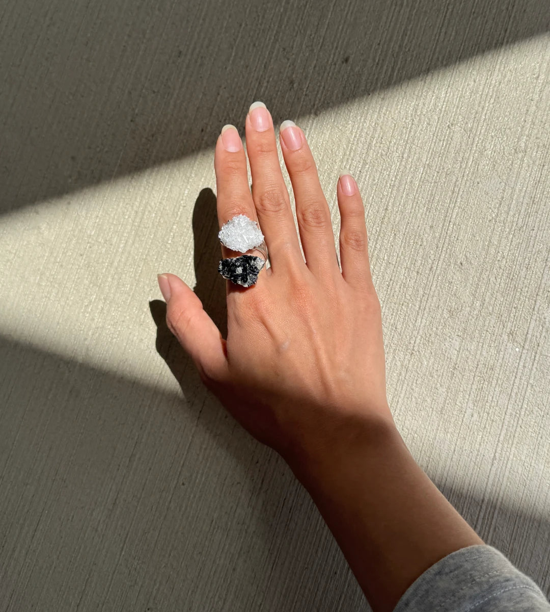 Clear Quartz Cluster & Black Tourmaline with Quartz One of a Kind Ring