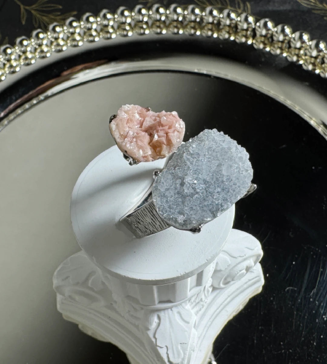 Raw Pink Calcite & Celestite One of a Kind Ring