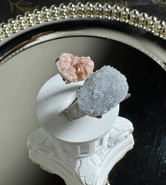 Raw Pink Calcite & Celestite One of a Kind Ring