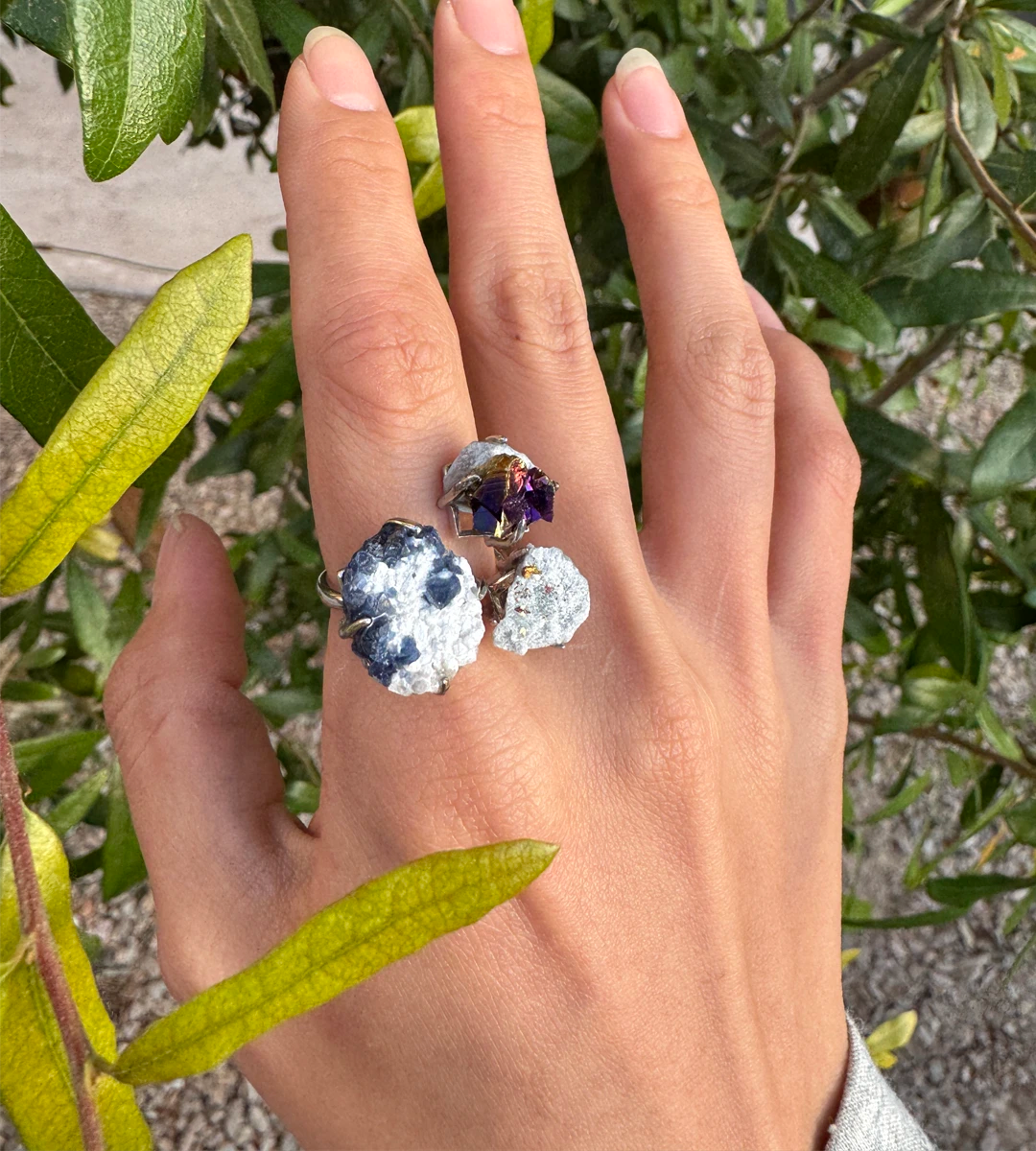 Blueberry Fluorite & Bornite with Quartz One of a Kind Ring