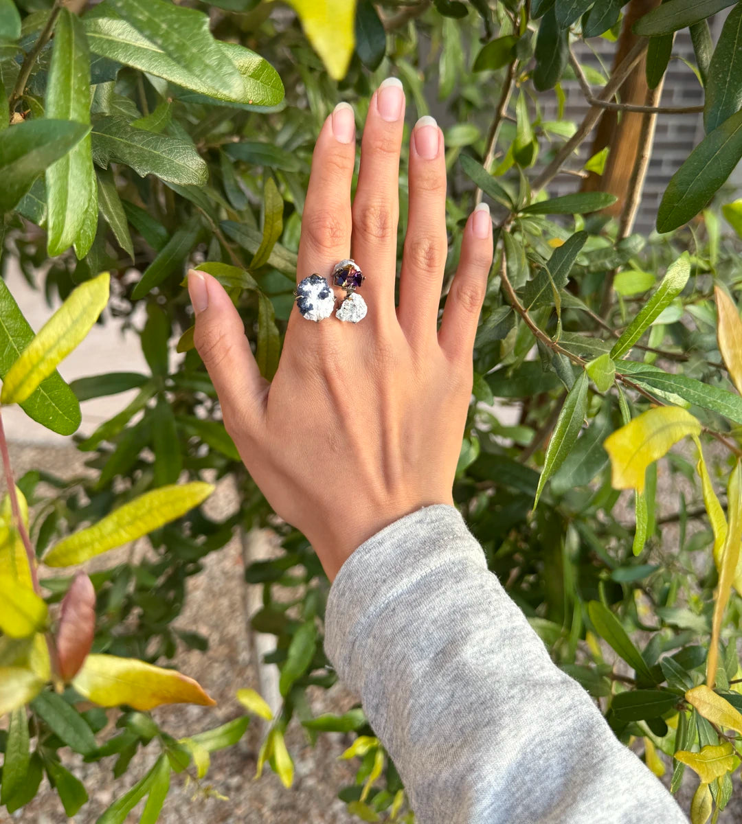 Blueberry Fluorite & Bornite with Quartz One of a Kind Ring
