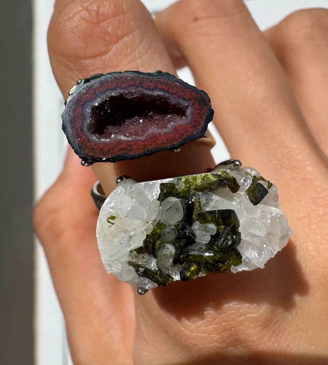 Agate Geode & Epidote with Quartz One of a Kind Ring