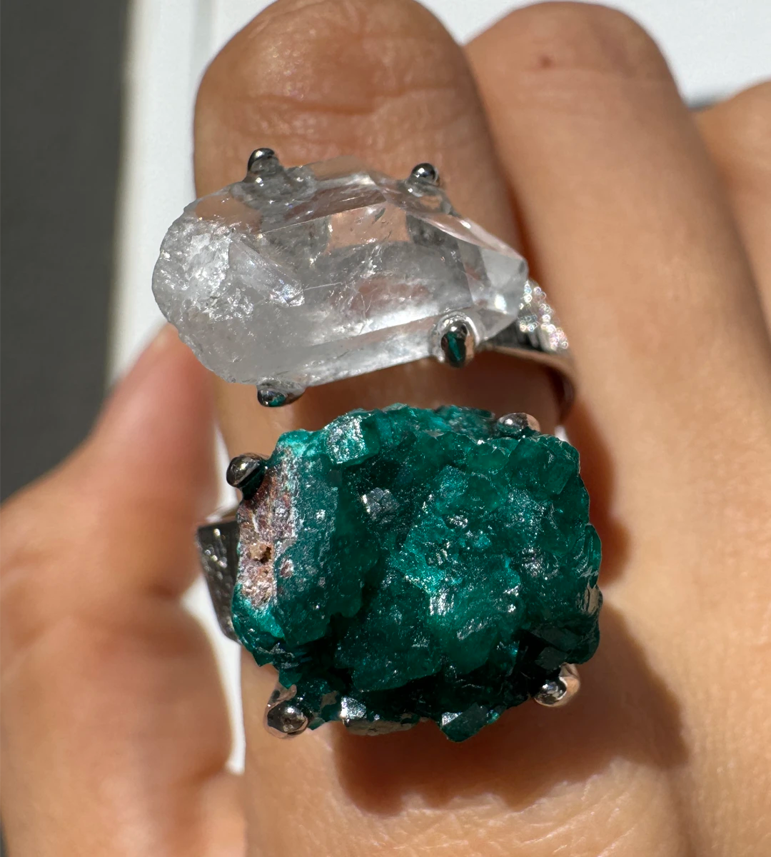 Astara Clear Quartz & Dioptase One of a Kind Ring