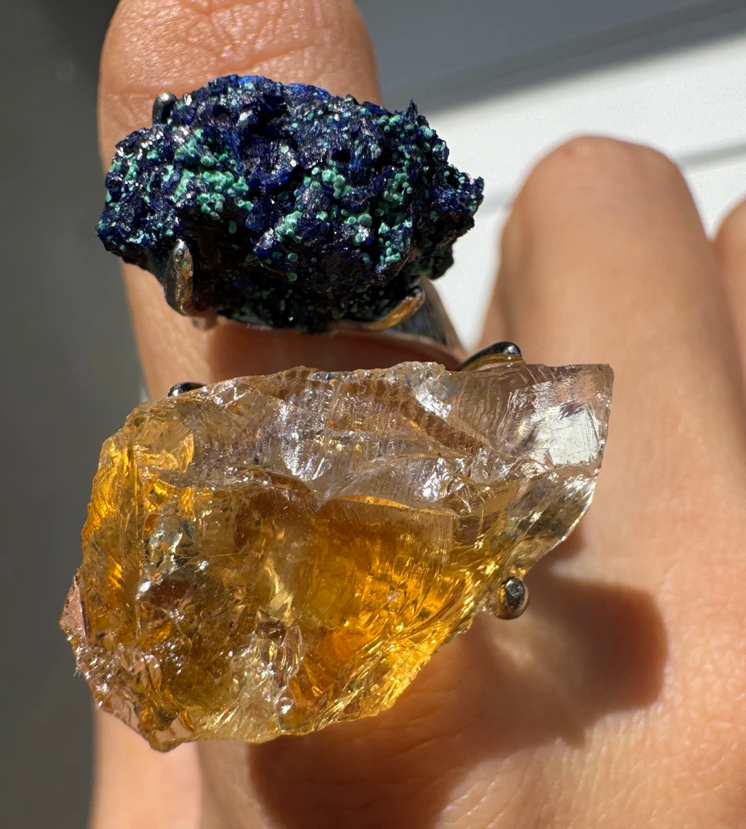 Azurite with Malachite & Citrine One of a Kind Ring