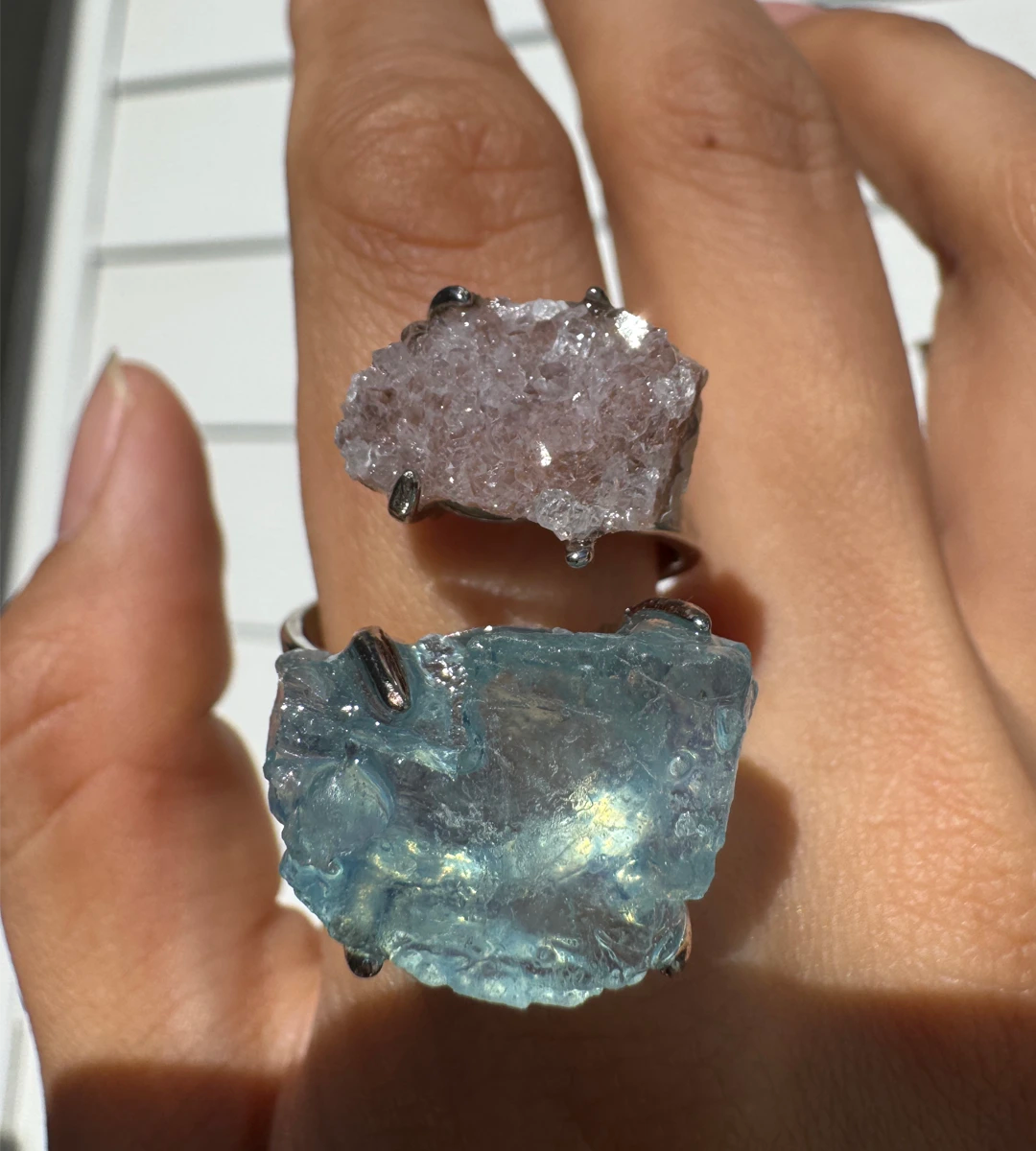 Raw Sugar Quartz & Aquamarine One of a Kind Ring
