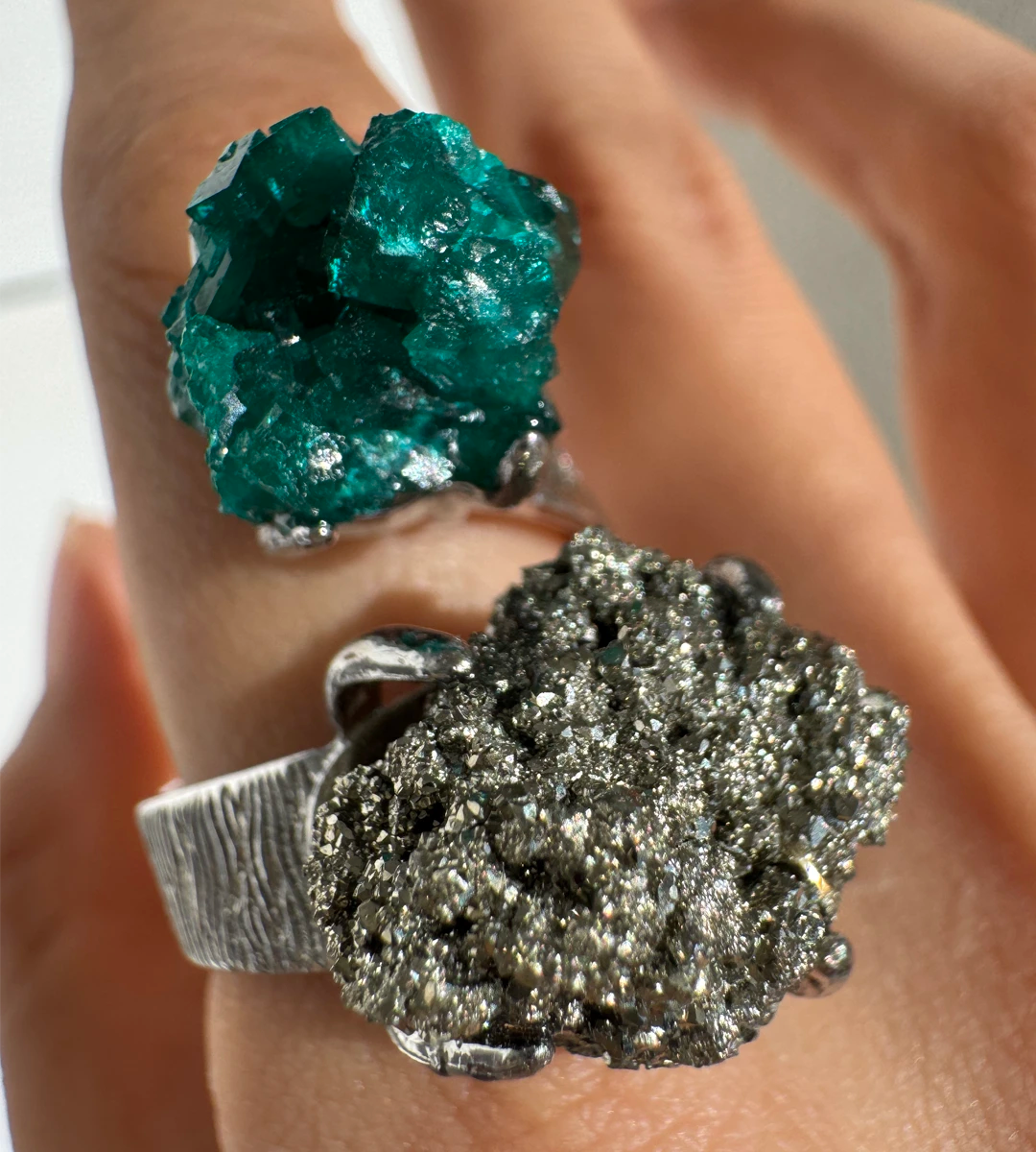 Dioptase & Pyrite One of a Kind Ring