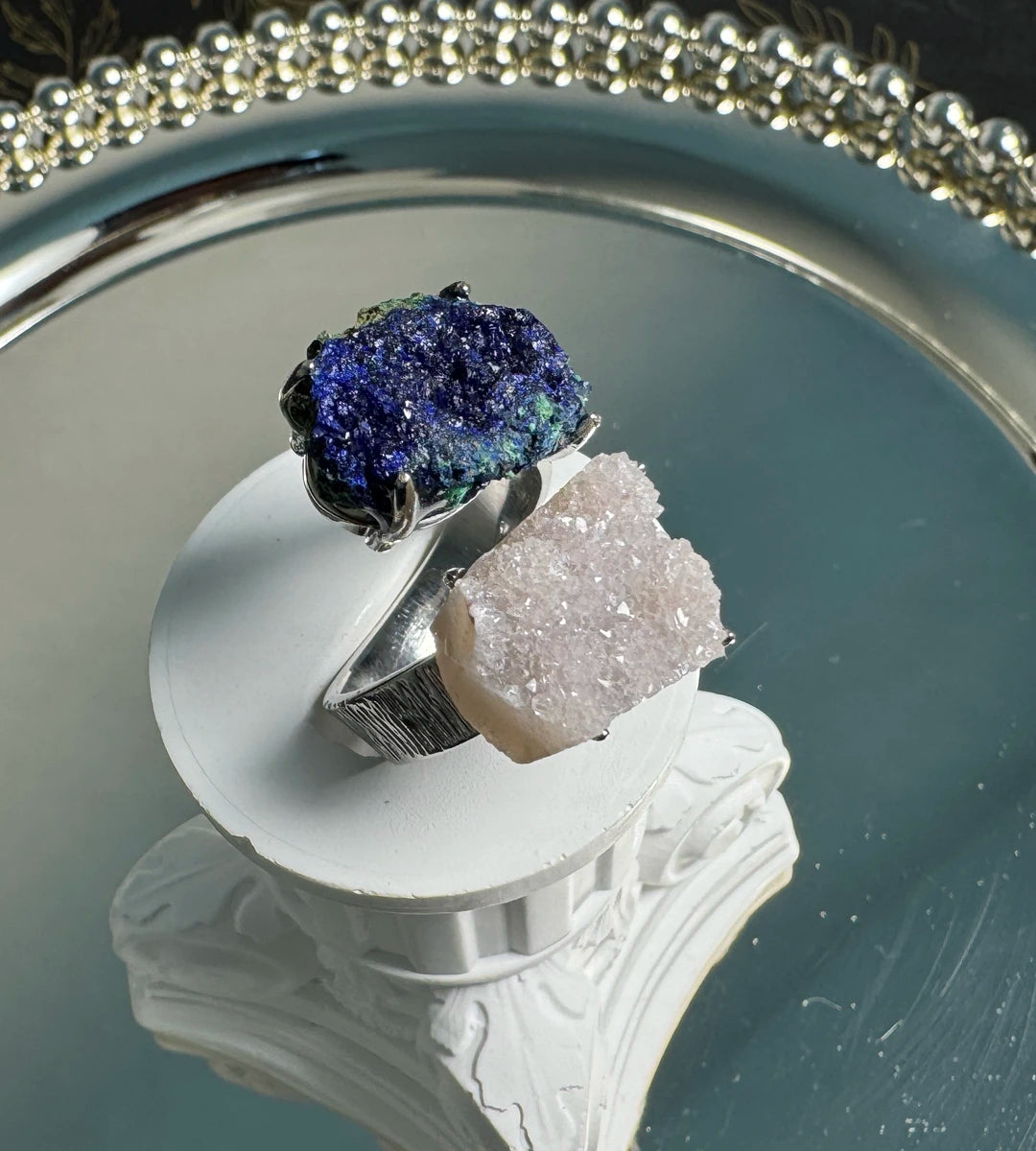 Raw Azurite with Malachite & Sugar Quartz One of a Kind Ring