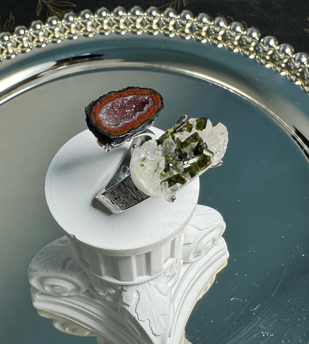 Agate Geode & Epidote with Quartz One of a Kind Ring