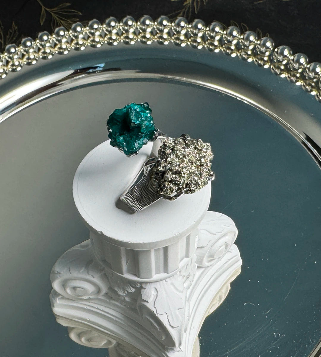 Dioptase & Pyrite One of a Kind Ring