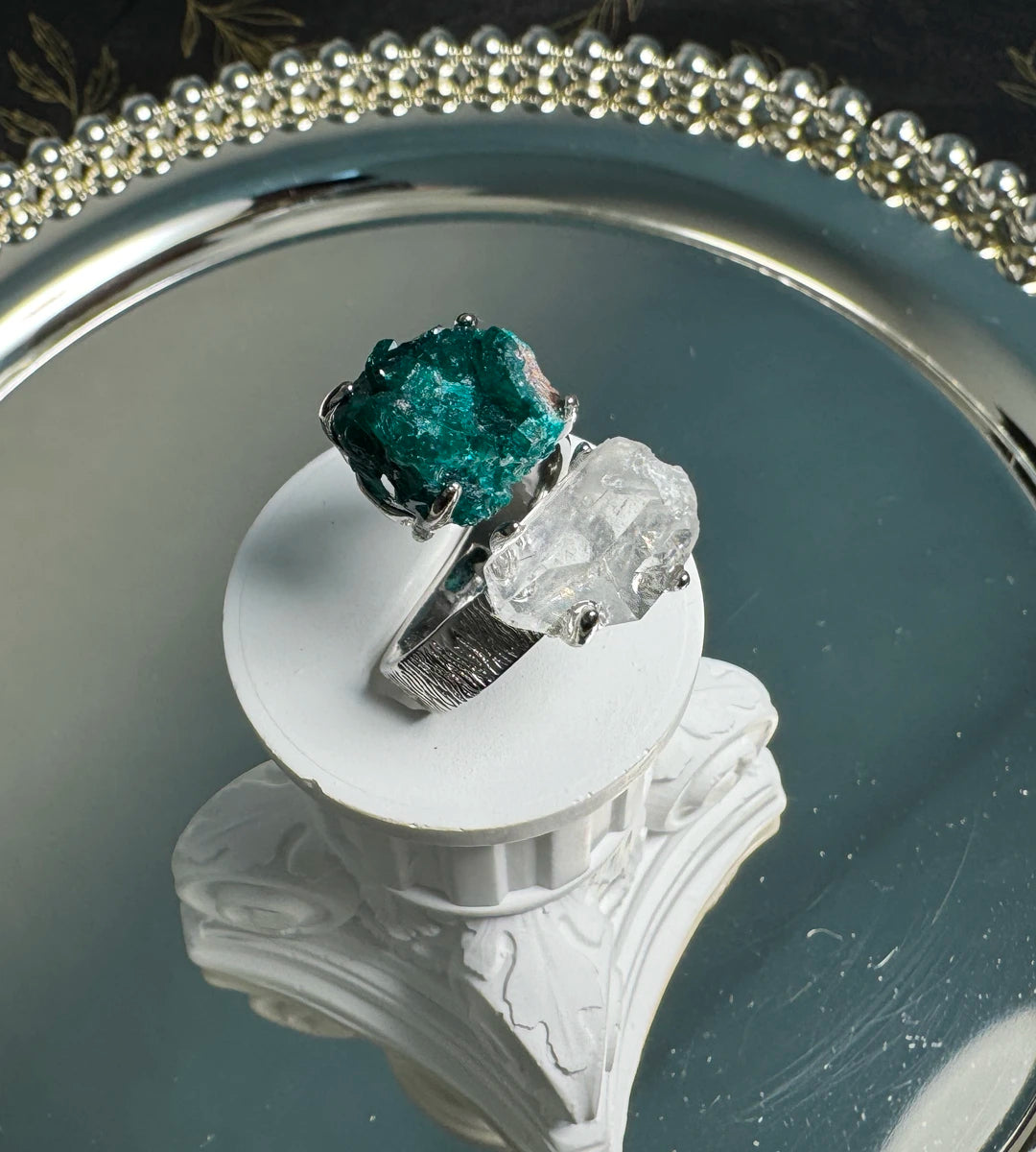 Astara Clear Quartz & Dioptase One of a Kind Ring