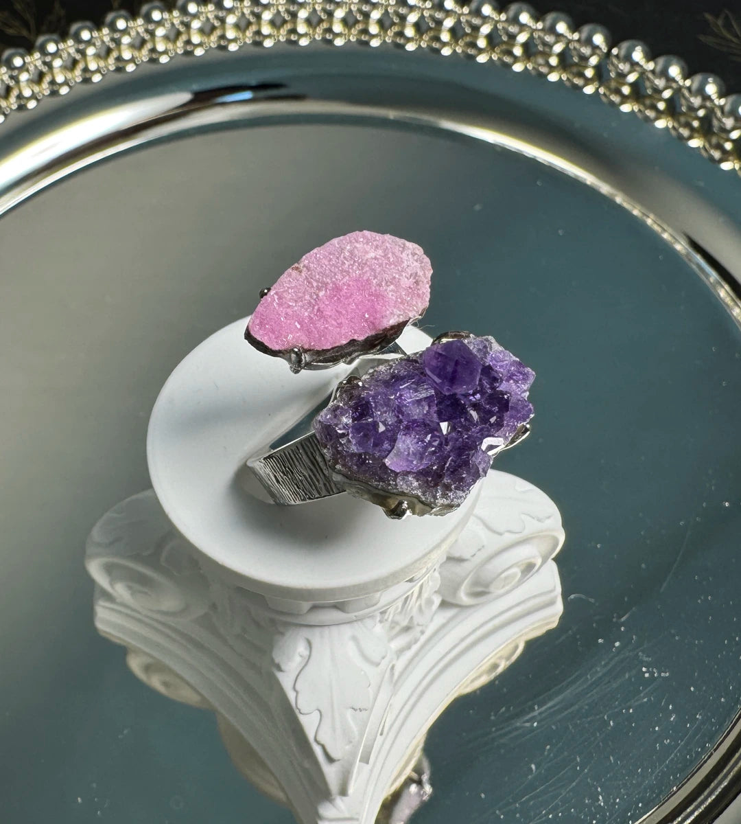 Astara Cobalto Calcite & Amethyst Ring | One of a Kind Crystal Ring