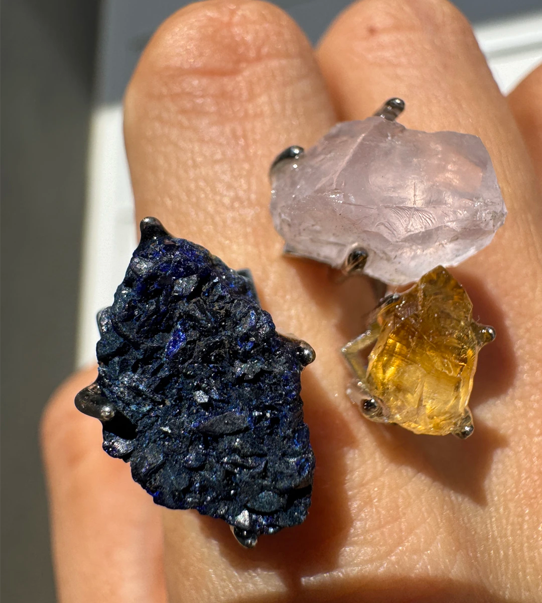 Azurite, Rose Quartz & Citrine One of a Kind Ring