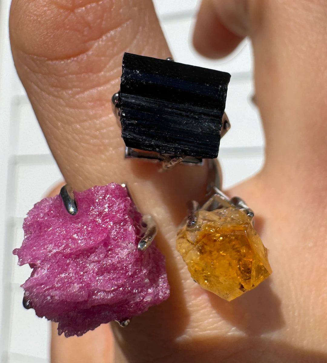 Raw Citrine, Black Tourmaline & Red Corundum One of a Kind Ring