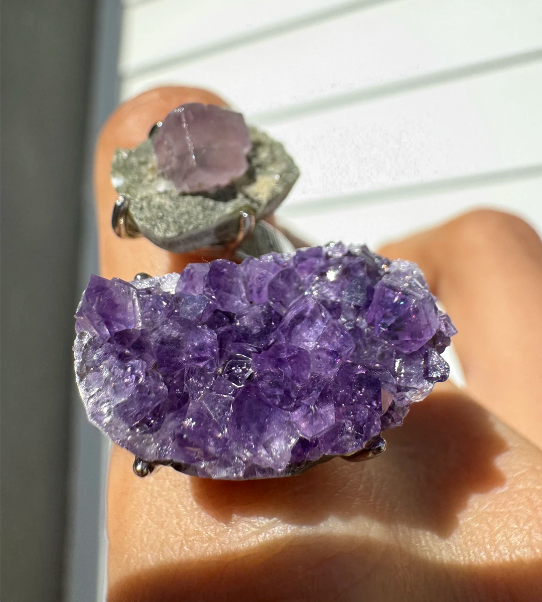 Amethyst & Fluorite with Chlorite One of a Kind Ring