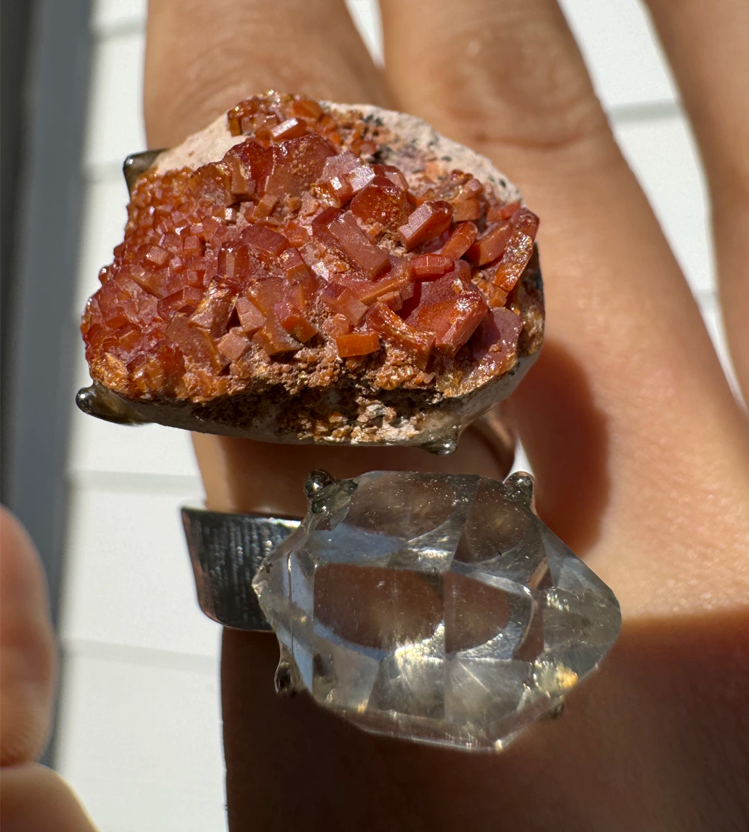Vanadinite & Clear Quartz One of a Kind Ring