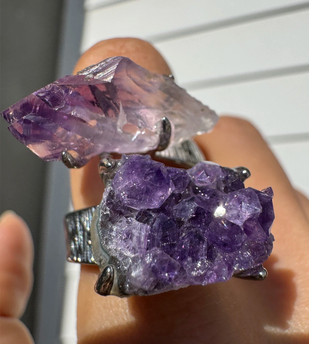 Double Amethyst One of a Kind Ring