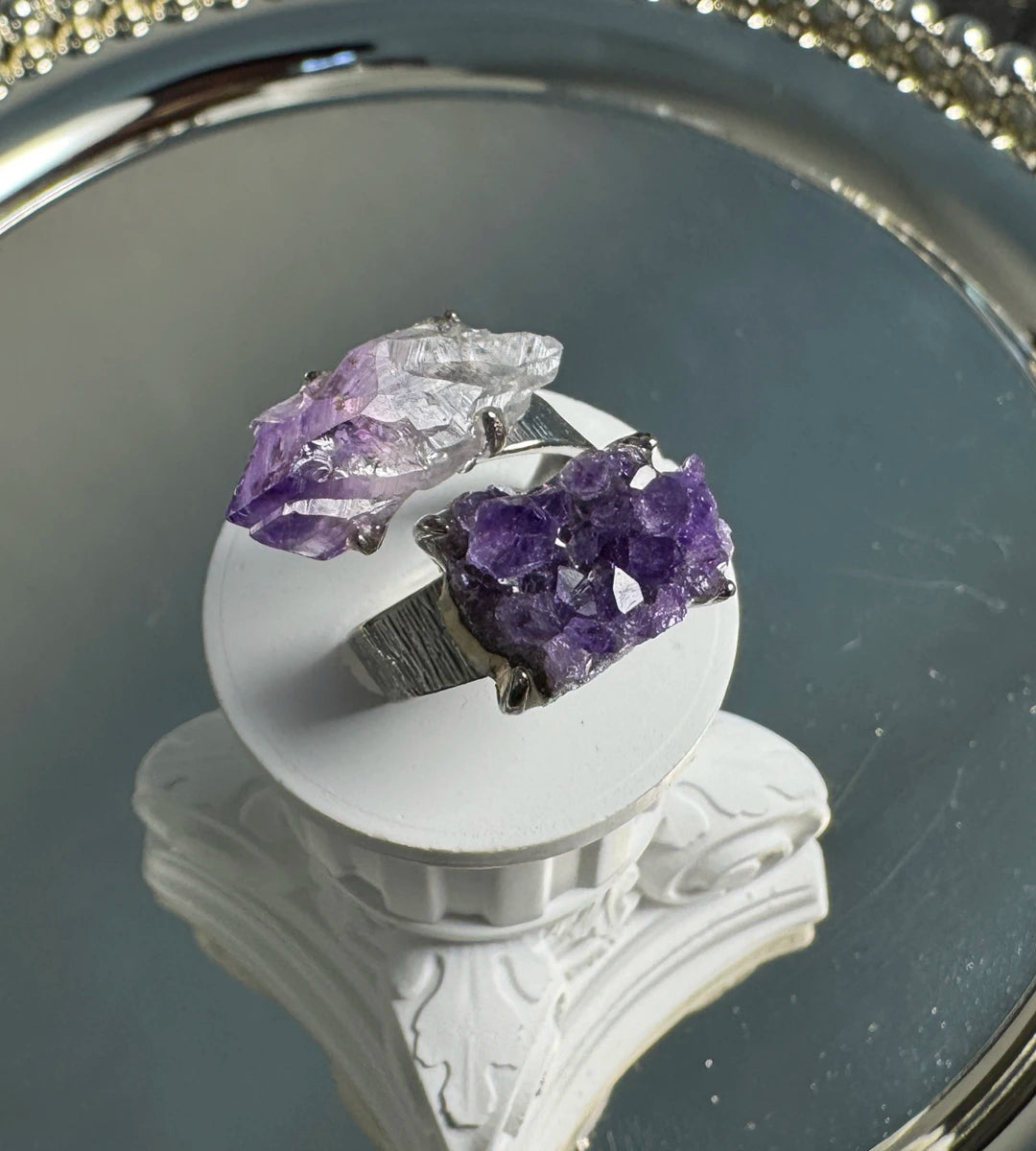 Double Amethyst One of a Kind Ring