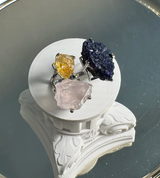 Azurite, Rose Quartz & Citrine One of a Kind Ring