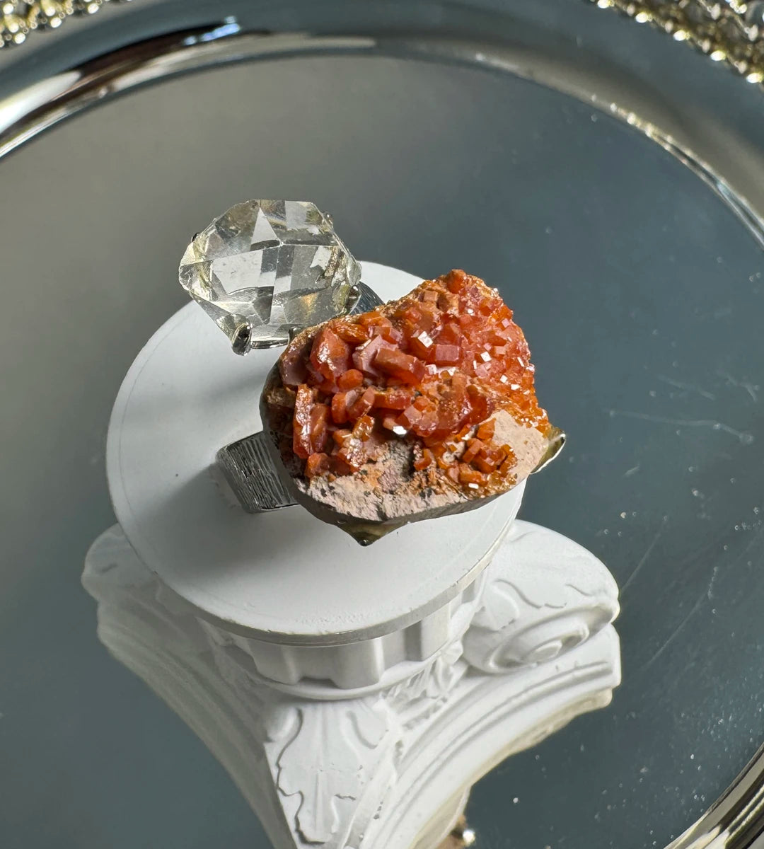 Vanadinite & Clear Quartz One of a Kind Ring
