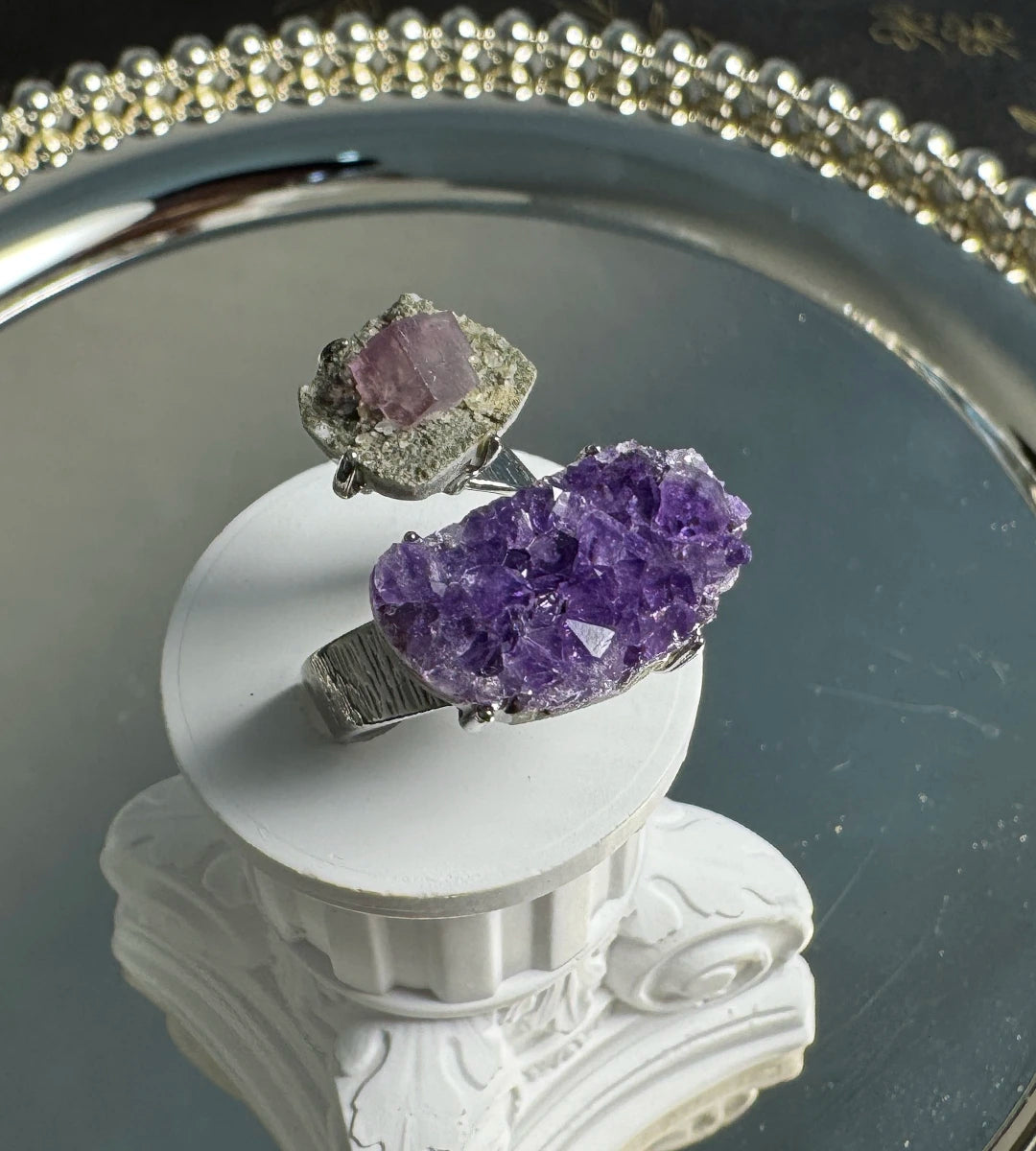 Amethyst & Fluorite with Chlorite One of a Kind Ring