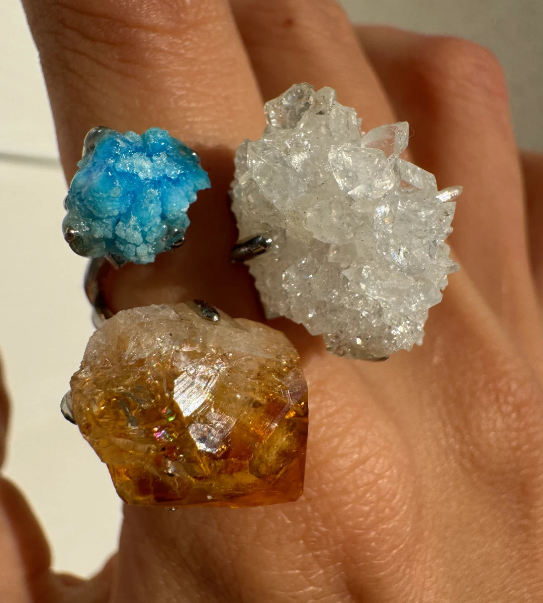 Citrine, Hemimorphite & Clear Quartz Cluster One of a Kind Ring