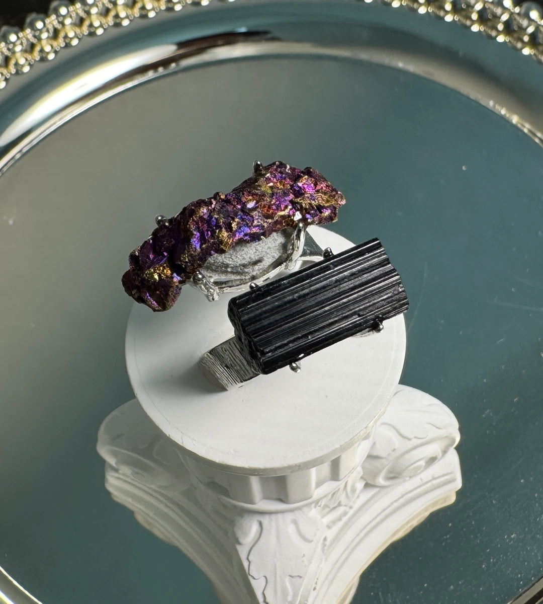Bornite & Black Tourmaline One of a Kind Ring