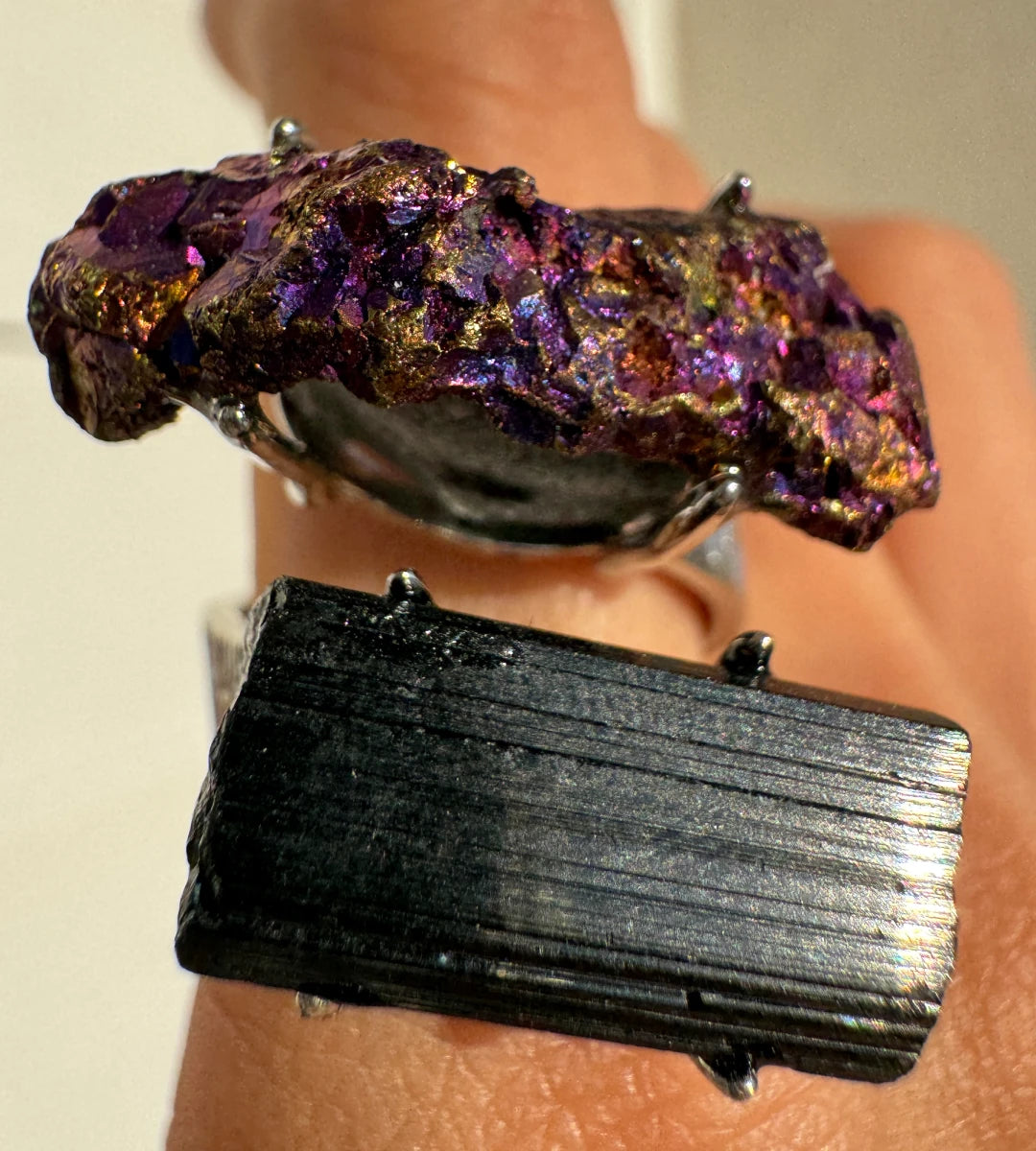 Bornite & Black Tourmaline One of a Kind Ring