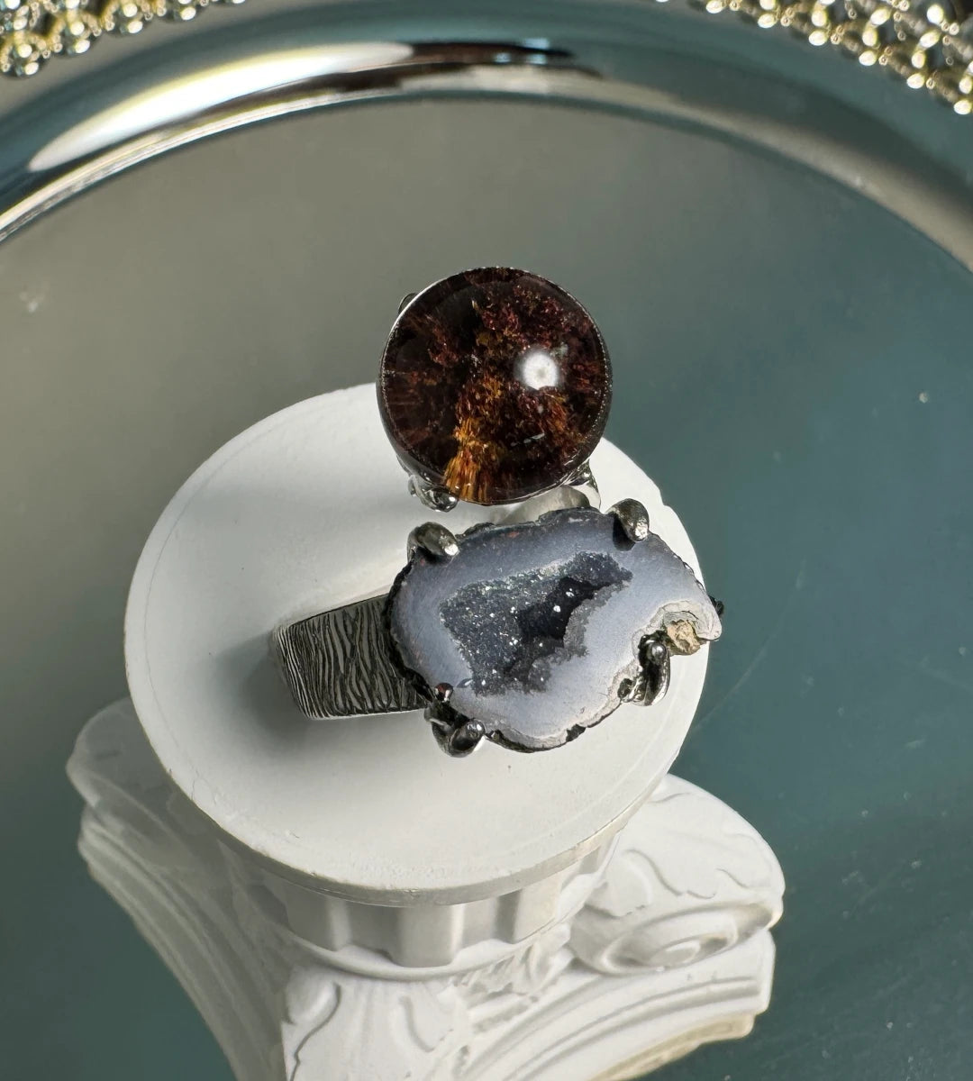 Mini Geode & Red Phantom Quartz One of a Kind Ring