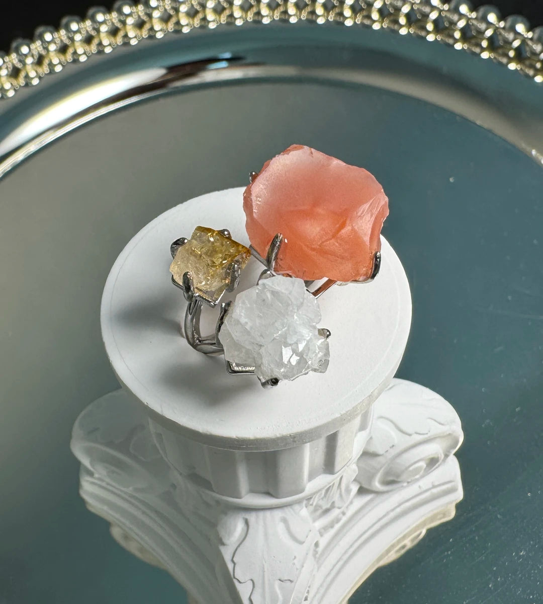 Agate, Clear Quartz Cluster & Citrine One of a Kind Ring