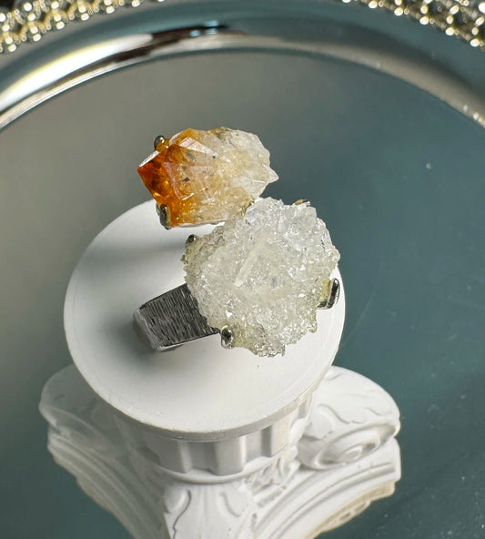 Citrine & Clear Quartz Cluster One of a Kind Ring