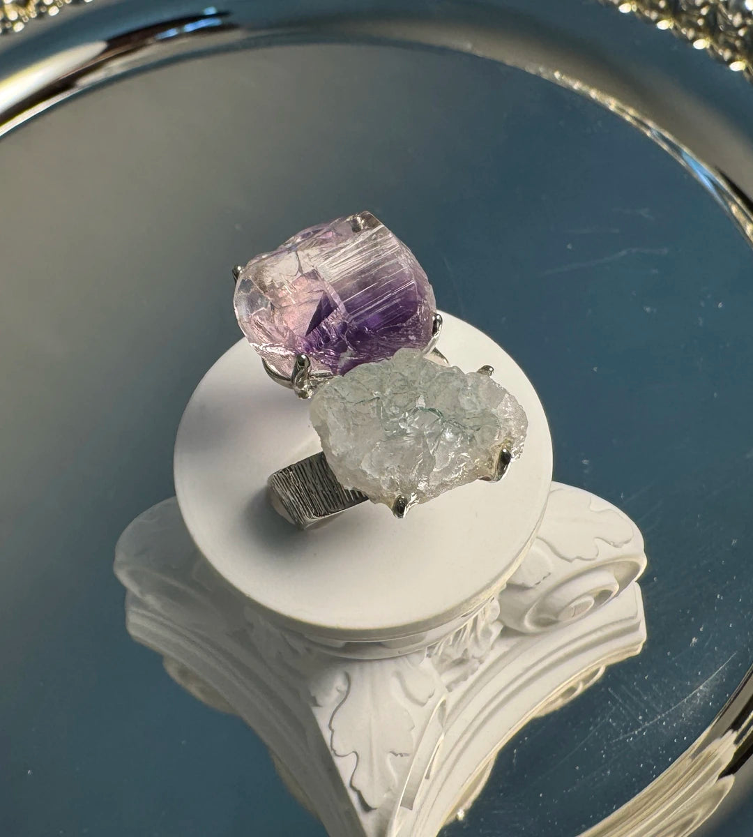 Amethyst & Crystal Cluster One of a Kind Ring