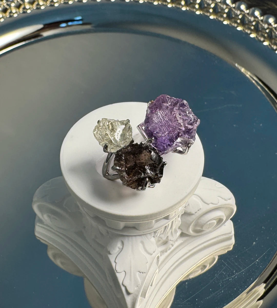 Amethyst, Smoky Quartz & Clear Quartz One of a Kind Ring