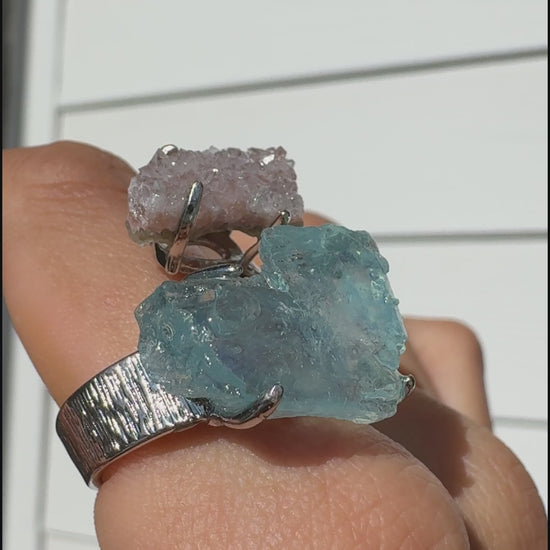 Raw Sugar Quartz & Aquamarine One of a Kind Ring