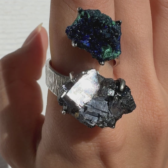 Raw Azurite with Malachite & Galena One of a Kind Ring