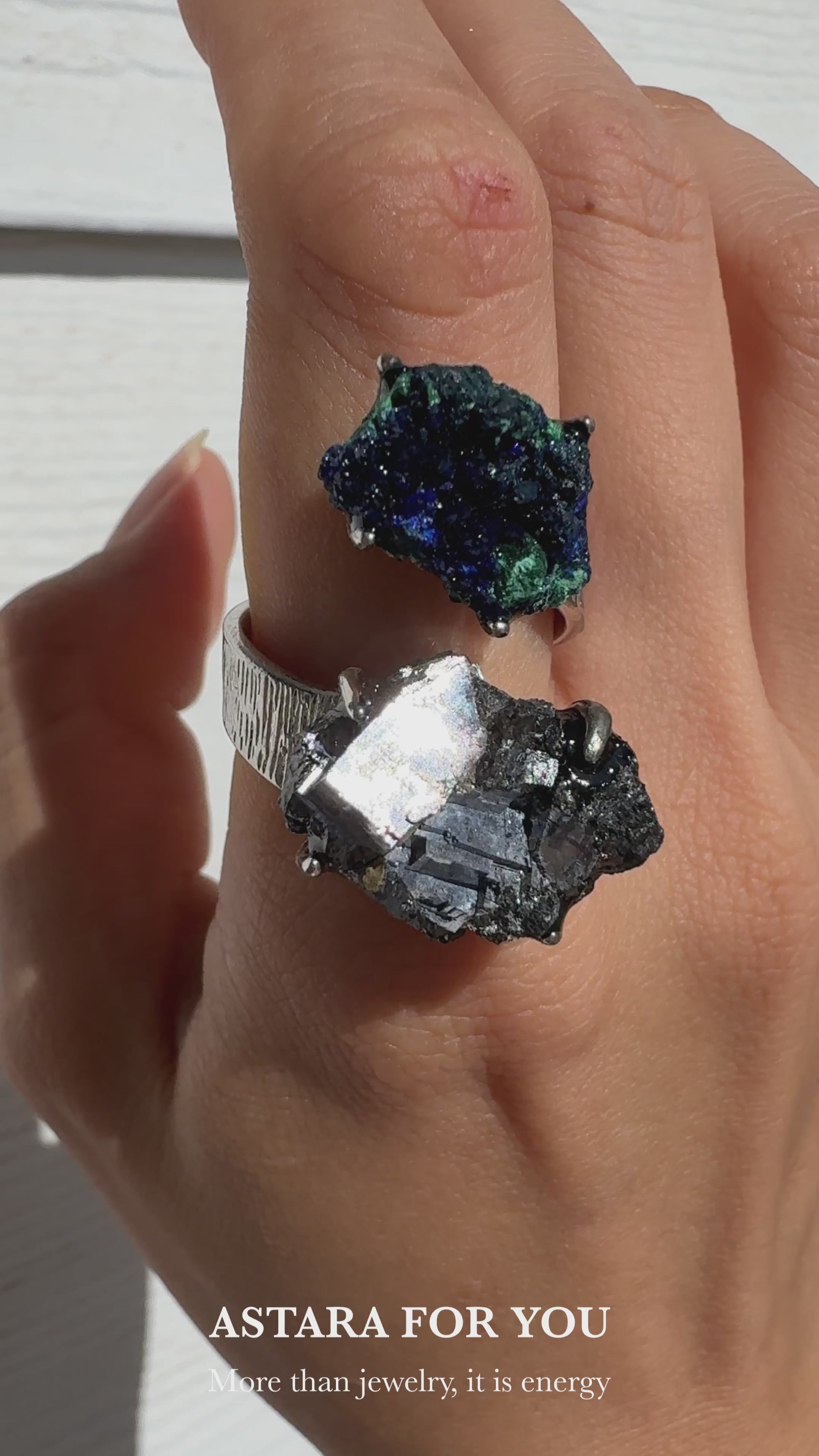Raw Azurite with Malachite & Galena One of a Kind Ring