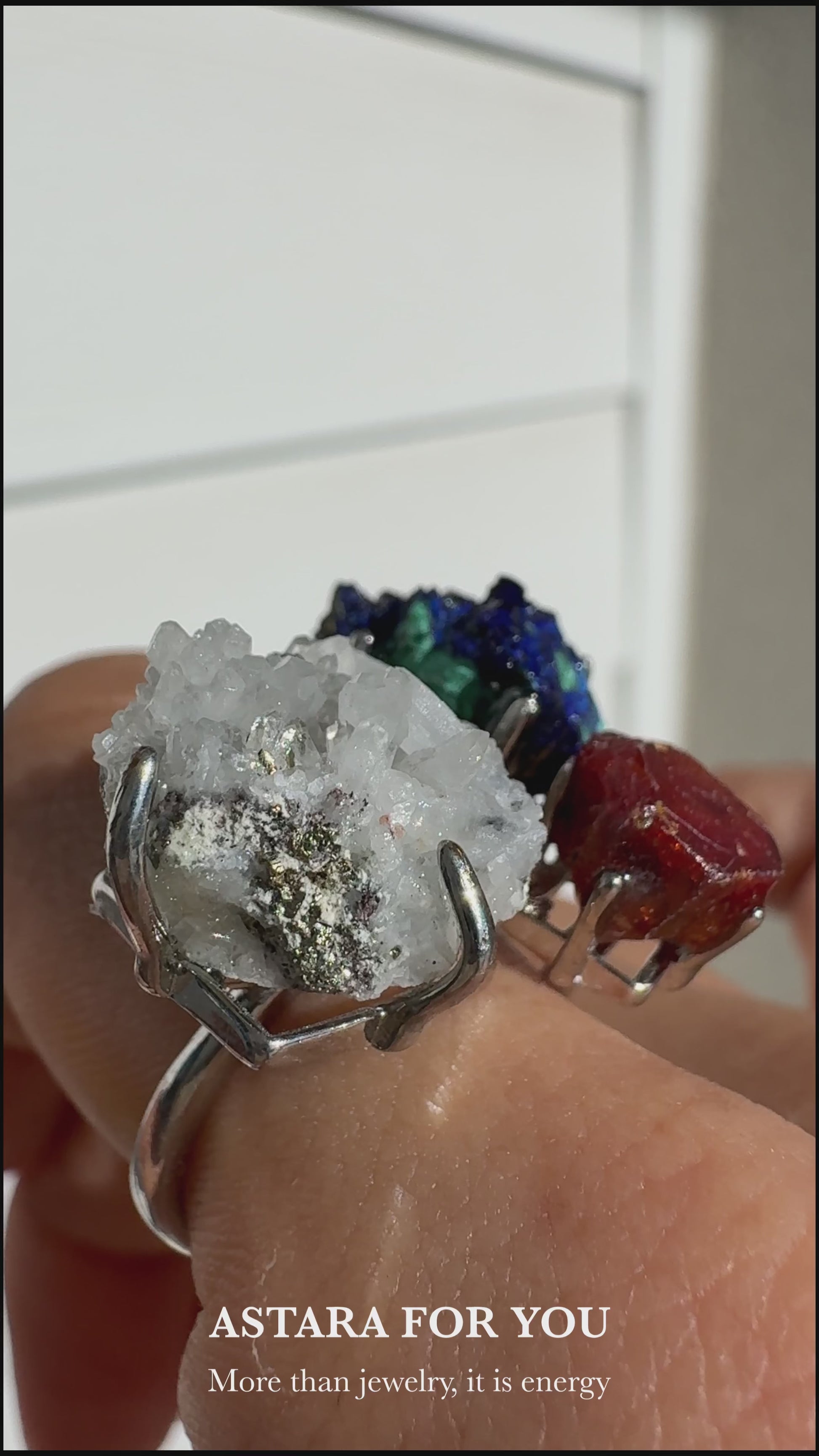 Azurite, Vanadinite & Quartz with Chalcopyrite One of a Kind Ring