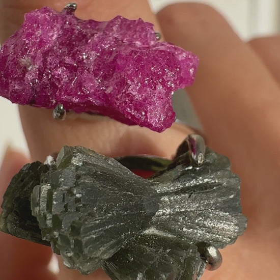 Ruby Corundum & Prehnite Cluster One of a Kind Ring